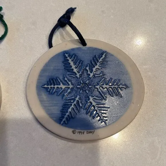 Hidden Cove pottery, 2 ornaments designed by Mike and Donna Day, 1995, nice.